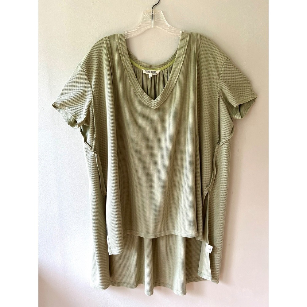 Sz L Oversized pastel Green Textured Tunic V Neck Cover Up Shirt Midi dress
